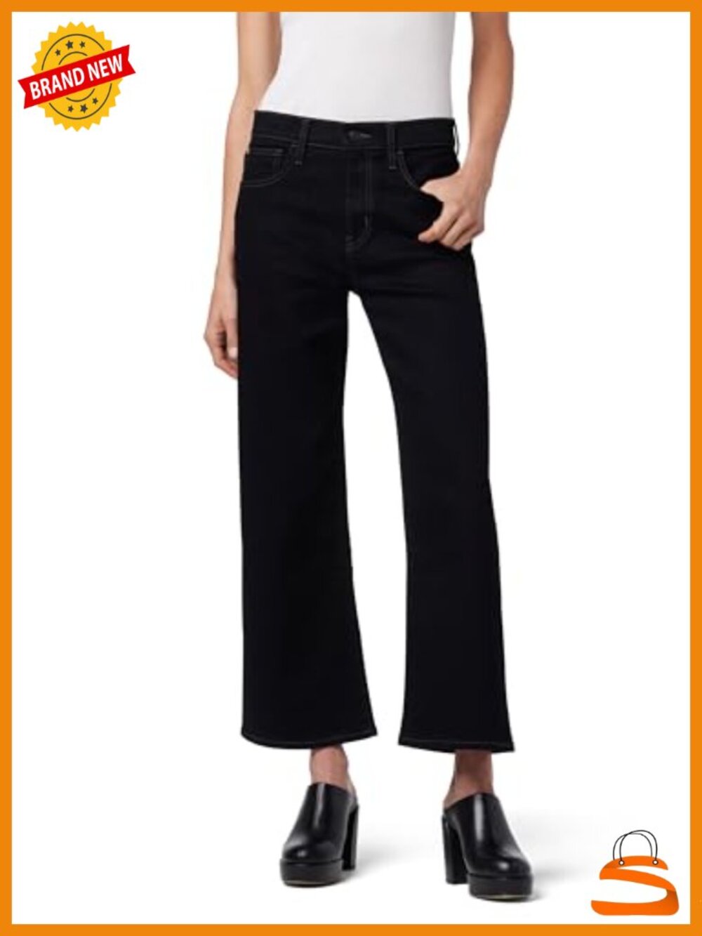 High Rise Wide Leg Ankle Jeans - Cotton Blend with Stretch